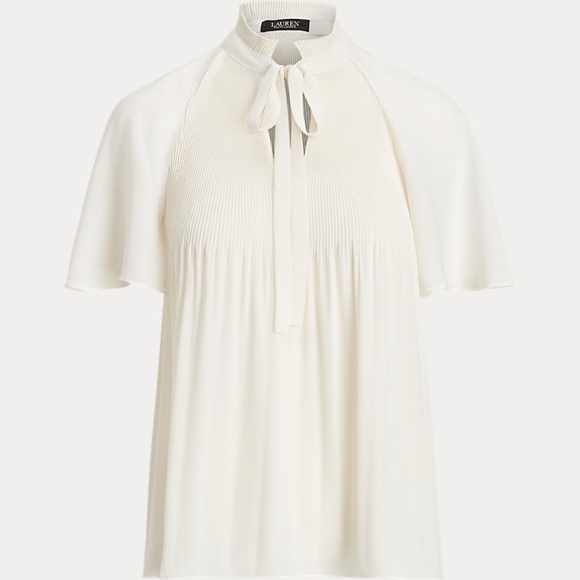 Lauren Ralph Lauren Pleated Tie-Neck Blouse • Size M • Ivory - Picture 4 of 9